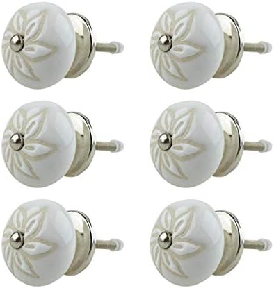 Ceramic Furniture Knobs Assorted Set 6pcs 045GN Flower White Beige - Handpainted Porcelain Drawer pulls Cabinet knob Handles - Jay Knopf