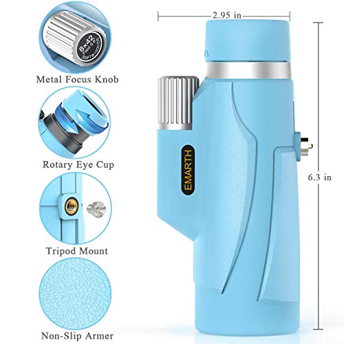 Emarth Hawkeye Monocular 8x42 High Power Bak4 FMC Compact Telescope for Hunting Boating Wildlife Blue