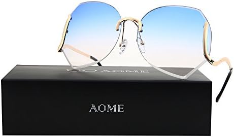 AOME Oversized Rimless Sunglasses,Vintage Gradient Cutting Clear Lens Eyeglasses (Gold&Blue, 65)