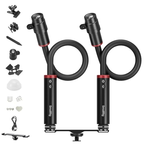 SMALLRIG RM03 Makro-LED-Leuchte 2 Pack, Einstellbarer Abstrahlwinkel, 5 Farben, CRI 95, TLCI 92, Flexible Leuchte mit Blitzschuh-Verlängerungsstange,