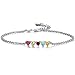 Caperci Sterling Silver Mother's Adjustable Heart Multi Gemstones Bracelet for Women, 7''