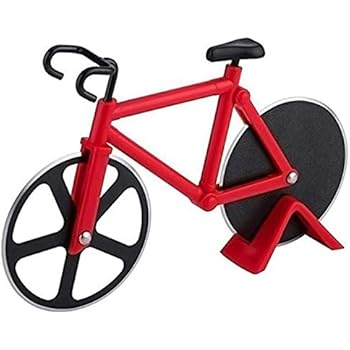 Bicycle Pizza Cutter Wheel Non-Stick Cutting Wheel Dual Stainless Steel best for Holiday Vacation Housewarming Cool Kitchen Gadget Gift with Stand (Red)