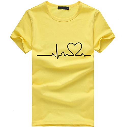 YEZIJIN Women Girls Plus Size Heart Print Short Sleeved T-Shirt Blouse Tops 2019 New Sexy T-Shirt Yellow
