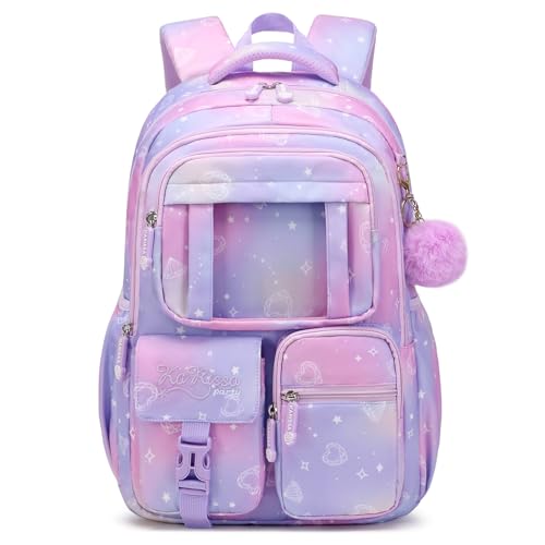 PIG PIG GIRL Kids Backpack for Girls - School Bags for Middle School Students - Book Bag for Elementary Primary - Kawaii Ita Backpack - Purple