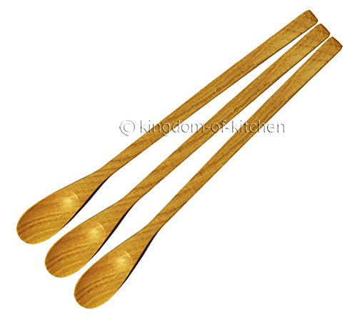 Pack Of 3 Natural Oval Tip Stir Small Stick Wood Handle Cocktail Drink Wooden Stirrer Utensil Swizzle Bar Coffee Mixing Spoon Thick Cooking Food Long 8.5