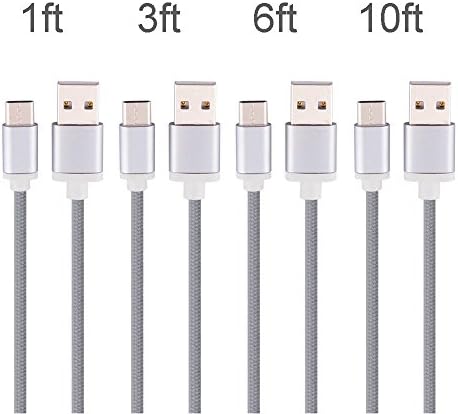 USB Type C Cable, Onlier 4 Pack ( 1ft, 3ft, 6ft, 10ft )Nylon Braided Charger Cord for Samsung Galaxy S8/S8 Plus, LG G6 G5 V30 V20 ,HTC 10, MacBook,Google Pixel , Nexus 5X, 6P,Moto Z,Nintendo Switch