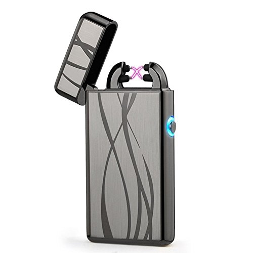 USB Rechargeable Plasma Lighter Flameless Windproof Pulse Dual Arc Electric Cigarette Lighter (Black Line)