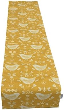 Janelle Design Scandinavian Style Narvik Birds in Ochre Mustard Yellow fully lined table runner (70")