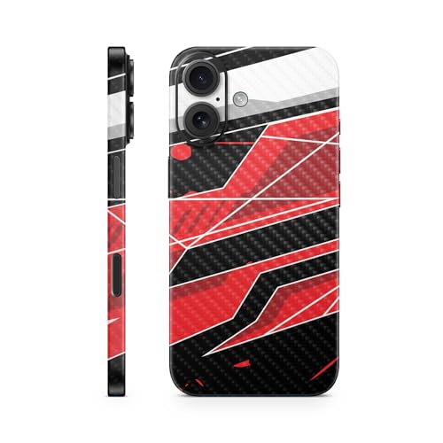 Carbon Fiber Phone Skin Compatible with Apple iPhone 16 - Racing Chaos - Premiu…