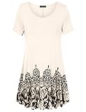 Womens Short Sleeve T Shirts,Laksmi Rose Print Scoop Neck A Line Loose Fit Casual Tunic Top,L Beige
