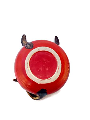 Animal-like hand thrown ashtray red and brown, with tail and horns