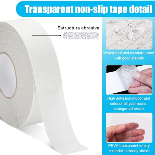 Dederwern Transparent Anti Slip Tape, 2 Pcs Clear Non Skid Safety Tape, Grip Tape for Stairs, Steps, Floors, Ramps