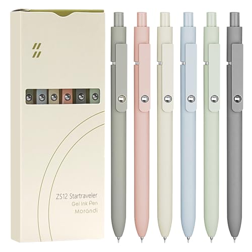 UIXJODO 6 Pcs Gel Pens 0.5mm Quick Dry Black Ink Pens Fine Point Smooth Writing Pens, Cute Office and School Supplies Gifts for Women Teacher Students (6 Pcs Morandi Silver)