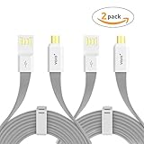 VOJO (2 Pack) 6ft Micro USB Cable [Grey], Tangle-Free High Speed USB 2.0 Male A to B Sync & Charging Cord for Android, External Battery Pack, Cameras and More
