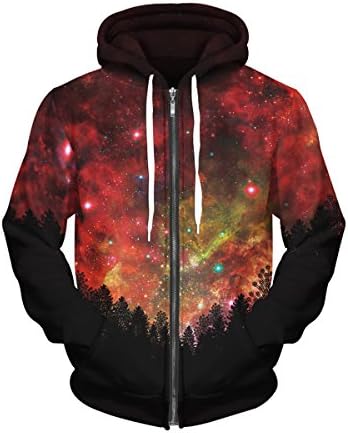 Royalove Boys Digital Print Autumn Winter Hooded Sweater Sweatshirt Red Glaxy XXL