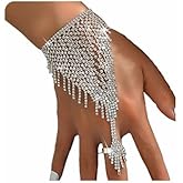 Sither Bracelets with Ring for Women Crystal Chain Ring Bracelet Hand Harness Chain Bracelet Silver Jewelry for Halloween Prom Party Christmas
