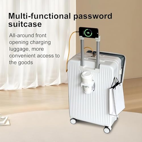 Carry-on Suitcase with Front Pocket for 15.6in Laptop, Mobile Phone Water Cup Holder Luggage Suitcase with Side Hooks, USB Type-C Interface Carry on Luggage for Travel(D)