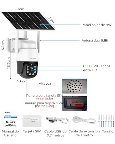 GENBOLT 4G AOV Solar Wireless Outdoor Surveillance Camera,Recording 24/7 3MP Outdoor Security IP Camera without WiFi with SIM Card,90ft AI Detection,CCTV Camera with 8W 10400mAh Battery