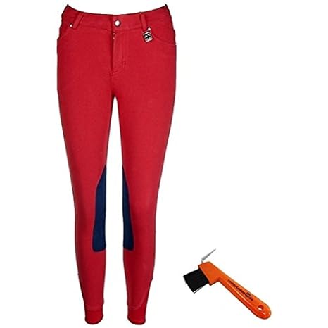 Bibi&Tina Kinder Reithose Kniebesatz rot/dunkelblau + Hufkratzer Reiterladen24.de