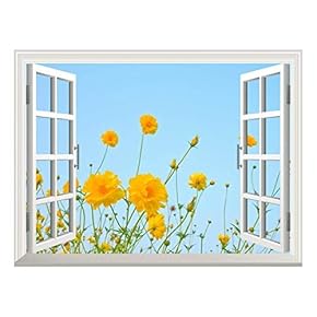 Removable Wall Sticker/Wall Mural - The Cosmos Flower Against Blue Sky | Creative Window View Home Decor/Wall Decor - 24"x32"