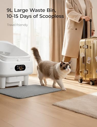 Automatic Litter Box, Cypcat Smart Self Cleaning Cat Litter Box Anti-Pinch, 10 Safety Sensors, Large Cat Litter Boxs for Multiple Cats, 5G & 2.4G WiFi, 6" LED Display, Odor Control Robot, White