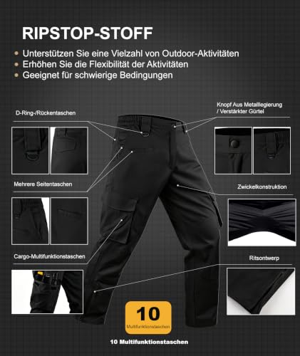 ZITY Men's Work Pants, Outdoor Mountaineering Elastic Waist Hiking Cargo Tactical Pants with Multiple Pockets