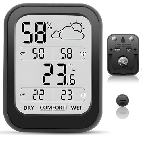 Termómetro Higrómetro Digital, Monitor de Temperatura y Humedad para Interior Exterior con Pantalla LCD Grande, ℃/℉Conmutable, Termómetro de Habitación para Humidificador y Climatización Hogar Oficina
