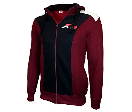 X-2 Full Zip Fleece Tracksuit Jogging Sweatsuit Activewear Hooded Black-Maroon L