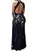 Lovezesent Women's Lace Nude Illusion Key-Hole Back Maxi Dress Large Black