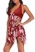 SENSERISE Womens Halter Swimdress 2 Piece Swimwear Print Tankini Swimsuit with Boyshort