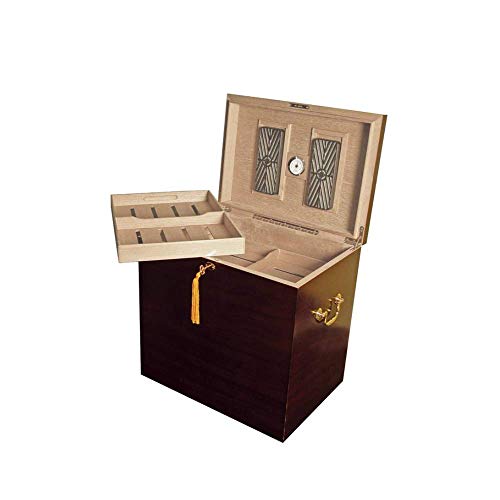 Medici Cigar Humidor for Up to 500 Cigars, Premium Quality, Glass Hygrometer, 2 Spanish Cedar Trays with Dividers, Walnut Finish, Model HUM-400FL - Thumbnail 2