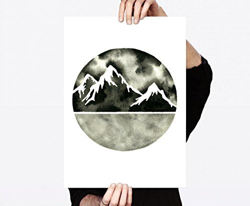 Mountain Art Print Minimalist Black White Forest Artwork Modern Scandinavian Art