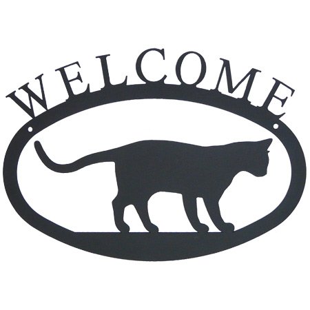 Modern Artisans Cat Welcome Sign, American Made Wrought Iron, 11.5
