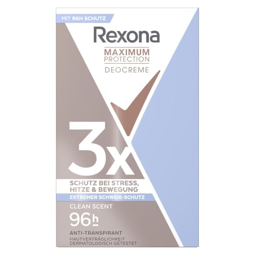 Women Maximum Protection Anti Transpirant Deo Creme Clean Scent Deodorant mit 96 Stunden Schutz gegen starkes Schwitzen und Geruch mit 3x Schutz bei Stress, Hitze & Bewegung 45 ml
