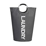 Collapsible Pop Up Laundry Hamper,College Laundry Bags for Heavy-duty Use with Alloy Handles,Org Dark Gray