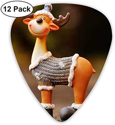 Cute Christmas Reindeer Wearing A Sweater Bendy Ultra Thin 0.46 Med 0.73 Thick 0.96mm 4 Pieces Each Base Prime Plastic Jazz Mandolin Bass Ukelele Guitar Pick Plectrum Display