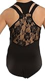Big Girls Tactel Racer Back Leotard with Pinch Front Lace Accent Back