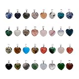 Fashewelry 50Pcs Heart Shaped Mixed Stone Pendants Healing Chakra Crystal Gemstone Rock Charms for Jewelry Making Hole: 2x7mm