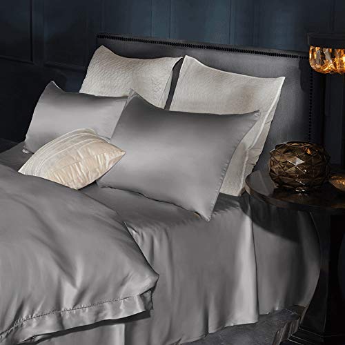 Leccod 2 Pack Silkly Satin Pillowcase for Hair and Skin Cool Super Soft and Luxury Pillow Cases Covers with Envelope Closure (Deep Gray, Queen: 20x30)