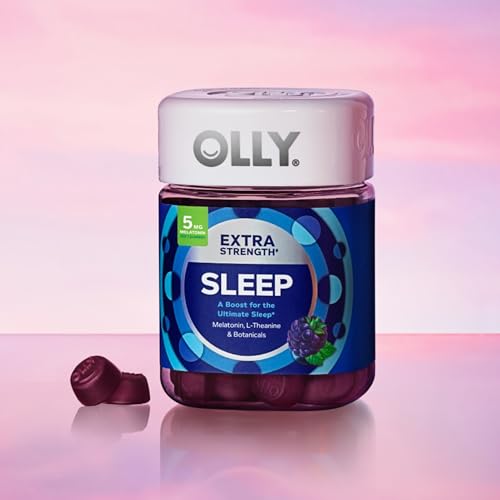 OLLY EXTRA STRENGTH SLEEP GUMMY, 5 MG MELATONIN, L-THEANINE, CHAMOMILE, LEMON BALM, SLEEP AID, BLACKBERRY – 50 COUNT