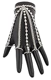 Silvertone Iced Out 5 Finger Links and Cubic Rows Ring and Hand Chain Bracelet