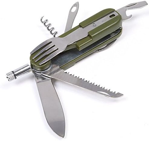 Practical Outdoor Stainless Steel Fork Spoon Knife Set Bottle Opener Tableware With LED Light Folding Camping Tool Dinnerware