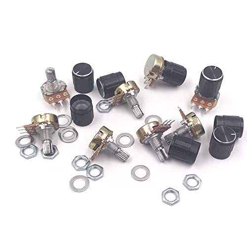 Seloky 8 PCS B10K 10K Ohm Knurled Shaft Linear Rotary Taper Potentiometer with Black Knob(WH148) Kit