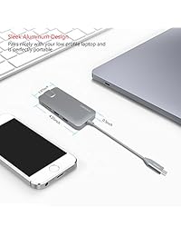 Lenovo adaptador Hub, tipo C USB C con puerto HDMI, puerto Gigabit Ethernet, USBC Puerto de carga, 2 puertos USB 3.0 y 1 USB 2.0, SD TF Card Reader, para MacBook Pro y más dispositivos USB C, gris