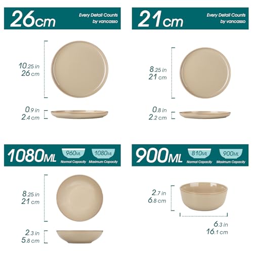 Geschirrset 6 Personen, vancasso PLAYA 24tlg Tafelservice 6 Personen Modern, Steingut Geschirrset, Beinhaltet Schüssel, Dessertteller und Speiseteller, Spülmaschinenfest, Braun thumbnail 2