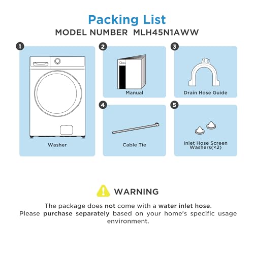 Midea MLH45N1AWW Front Load Washer, Automatic Machine, Vibration