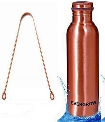 Evergrow Leak Proof Copper Bottle/Bottles for Water 1 Liter/Litre/LTR Water Bottle Laquer Coated 100 % Pure & Certified Copper 950 Ml Water Bottle, Leak Proof for your Kitchen, Home, Travelling, Yoga with Health Benefits (Food Grade, Export Quality, Handicrafted, Office & School Use