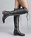 Breckelle's Alabama-13 Studded Leatherette Elastic Over the Knee Lace Up Round Toe Riding Boots BLACK (8)