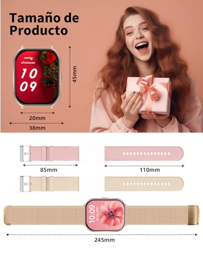 STARFLY Smartwatch con Llamadas, Reloj Inteligente Mujer con 3 Correas, Función Femenina/24H Pulsometro/SpO2/Monitor de Sueño/120+ Modos Deportivos,Smartwatch Mujer IP68 Android iOS Dorado Regalo