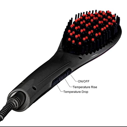 Professional Ceramic Hair Straightener Brush by Lodestar with Lock Buttons. Fast Detangling Electric Comb, Digital Display, Massage Straightening Anti-Static Anti-Scald. (Black)